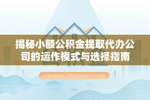 桐乡揭秘小额公积金提取代办公司的运作模式与选择指南